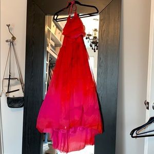 Tracy Reese pink and red ruffle hakter dress 4